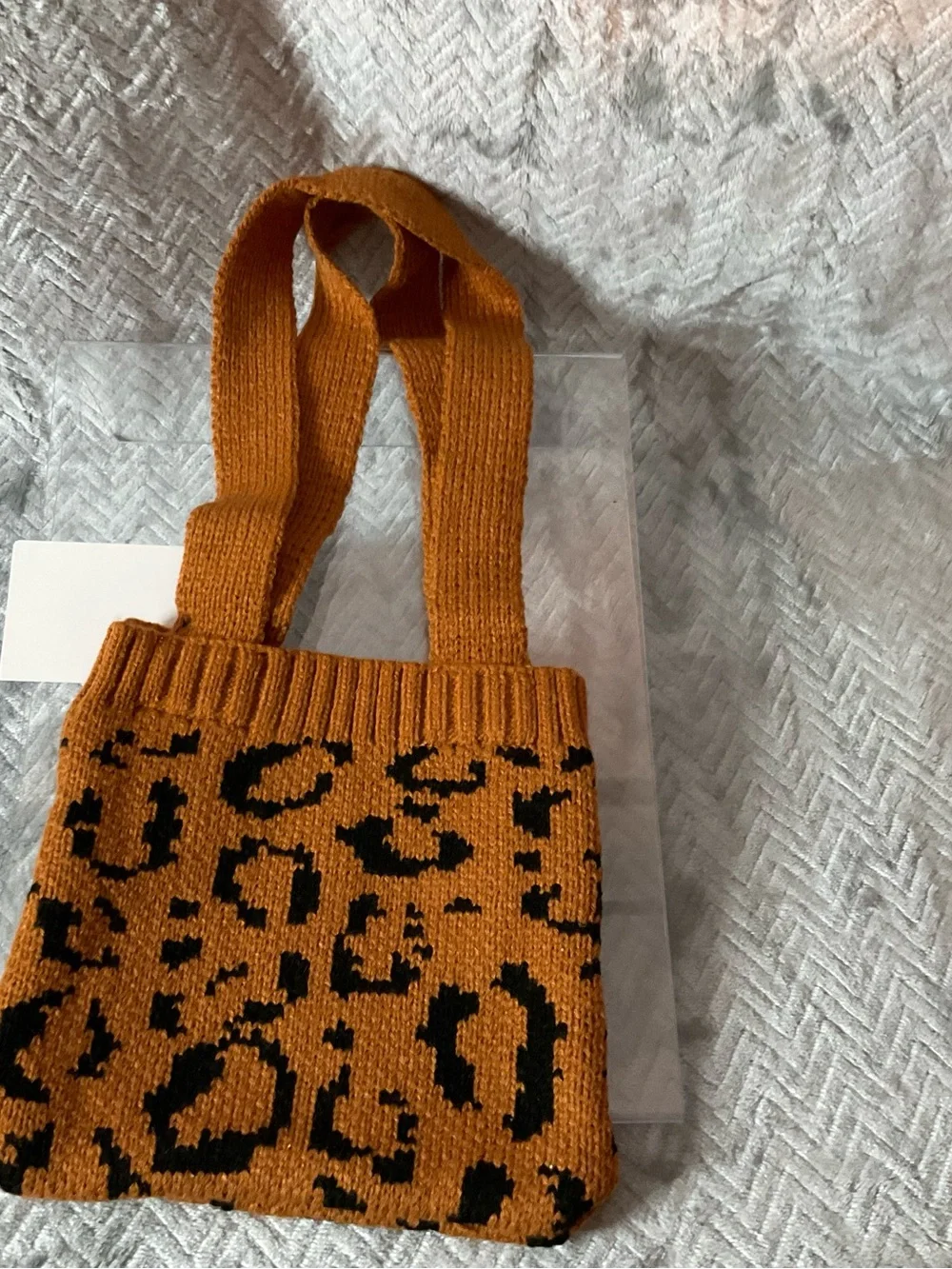 Leopard Knit Hobo Bag in Burnt Orange and Black